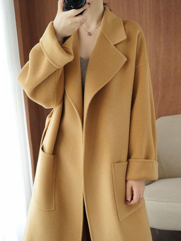 Airchics longue manteau en laine avec poches ceinture col revers manches longues femme mode